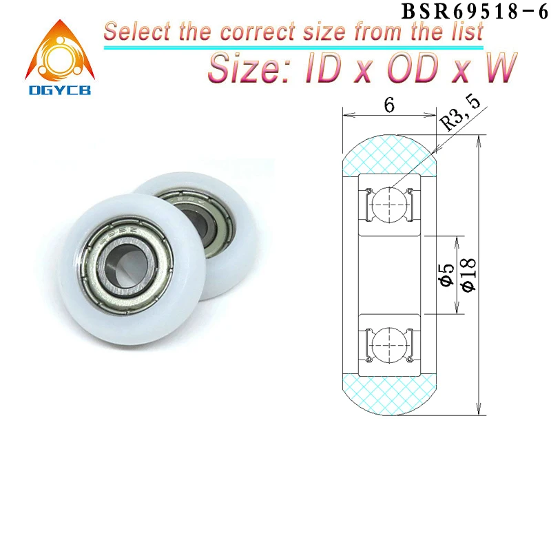 4pcs 5x18x6 POM Coated Roller BSR69518-6 OD 18mm Plastic Bearing 5*18*6 Shower Door Roller Runner Wheel