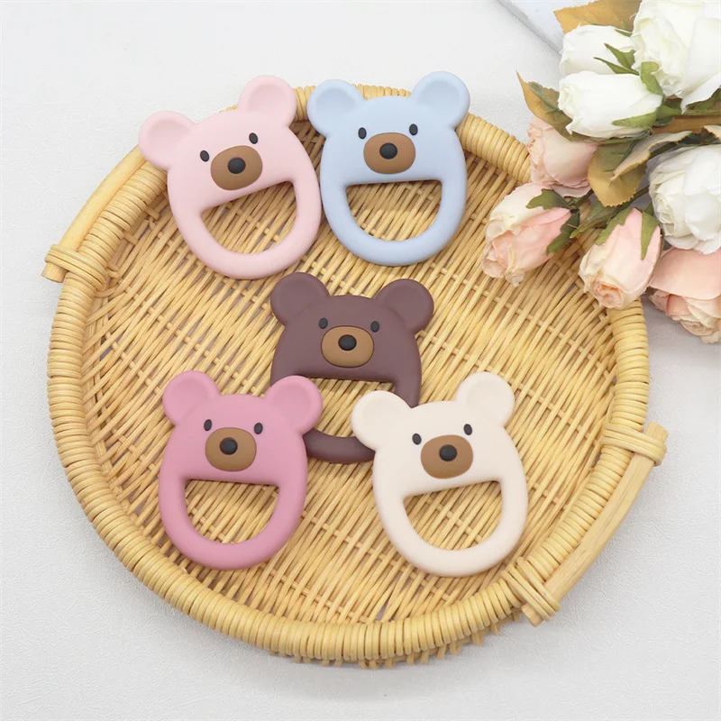 1PC Silicone Teether Baby Kawaii Bear Shape Teether Toy Ring Baby Shower Gift Food Grade Children\'s Teething Toys Baby Stuff