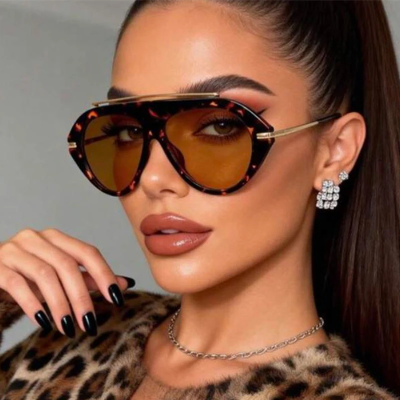Retro One Piece Pilot Sunglasses Womens Mens Classic Oversized Brown Shield Sun Glasses For Ladies Large Frame Driving Shades
