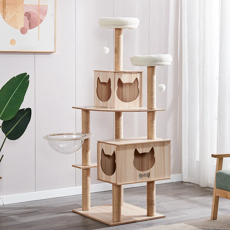 

Wooden cat nest Large cat climbing frame Cat tree integrated space capsule