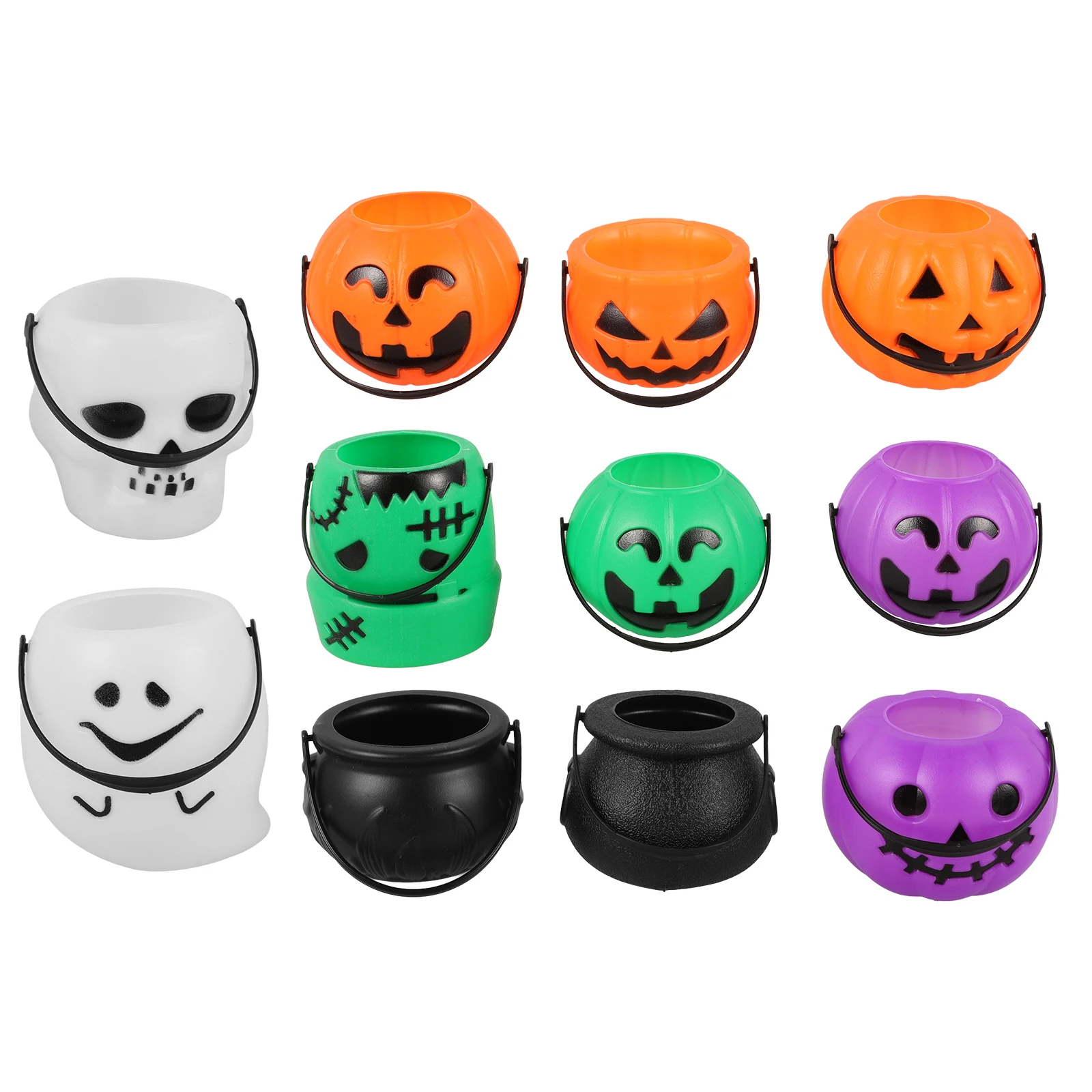 

11pcs Halloween Pumpkin Witch Candy Bucket Plastic Holder Decoration Jars Kids Trick Treat Storage Snack Container Party DIY