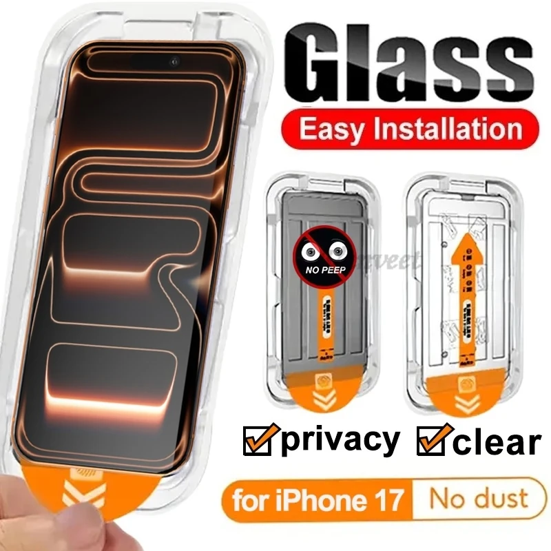 3 Piezas Recubrimiento Oleofóbico HD y Protector de Privacidad para iPhone 17 Pro Max Air 17Pro 16 15 14 13 Auto-Alineación Película Sin Polvo 2