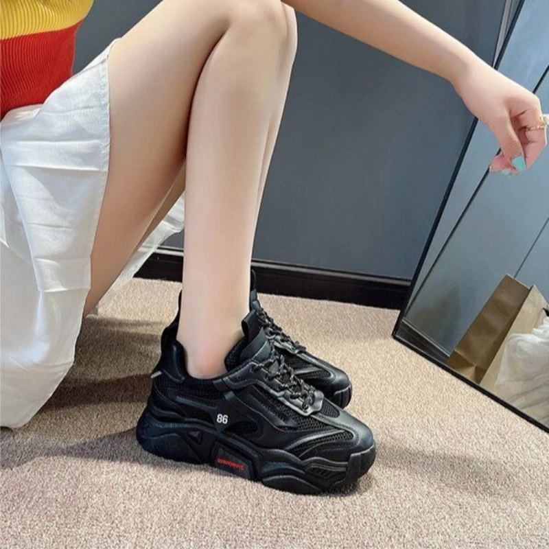2026 Fluorescent Green Chunky Sneakers Women Spring Summer Fall Thick Sole Platform Height Elevator Casual Everyday Trainer