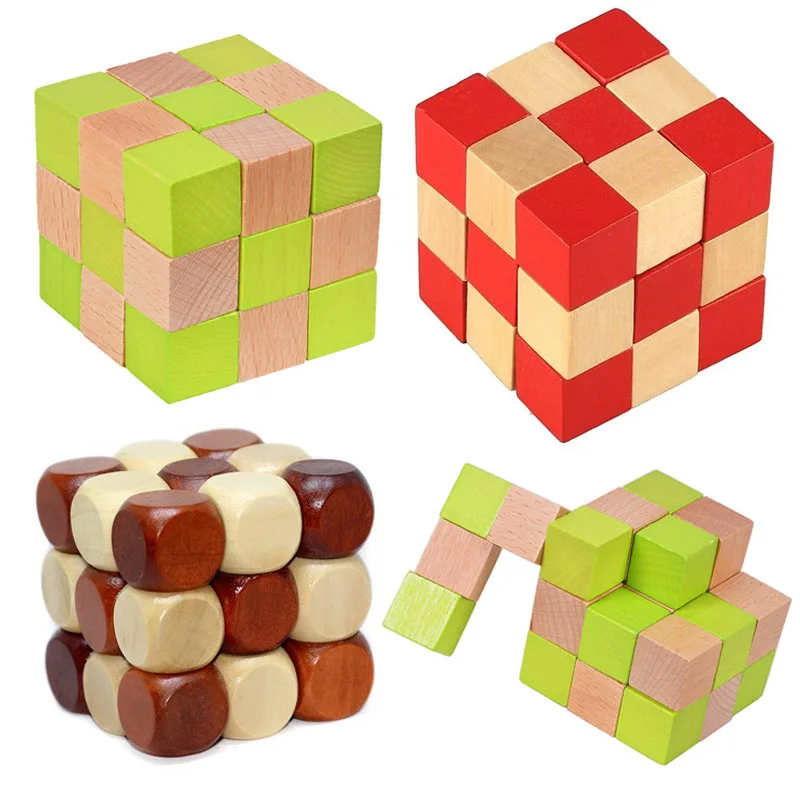 Wooden Twisting Snake Puzzle Cube Educational Toys Lu Ban Lock Brain Teasers for Children Teens Mind Game IQ Challenge