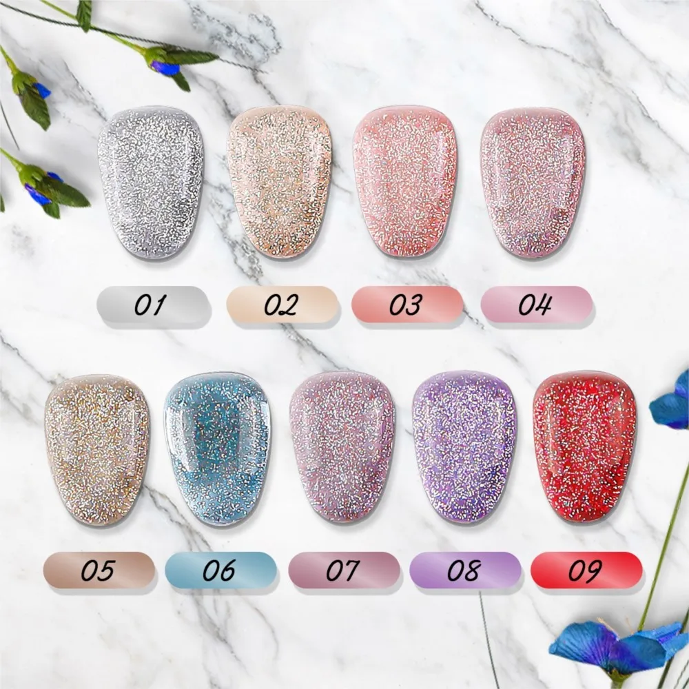 8ml Reflective Glitter Gel Nail Polish Sparkly Diamond Laser Silver Sequins Varnish Gel Semi-permanent Soak Off UV Nail Art Gel