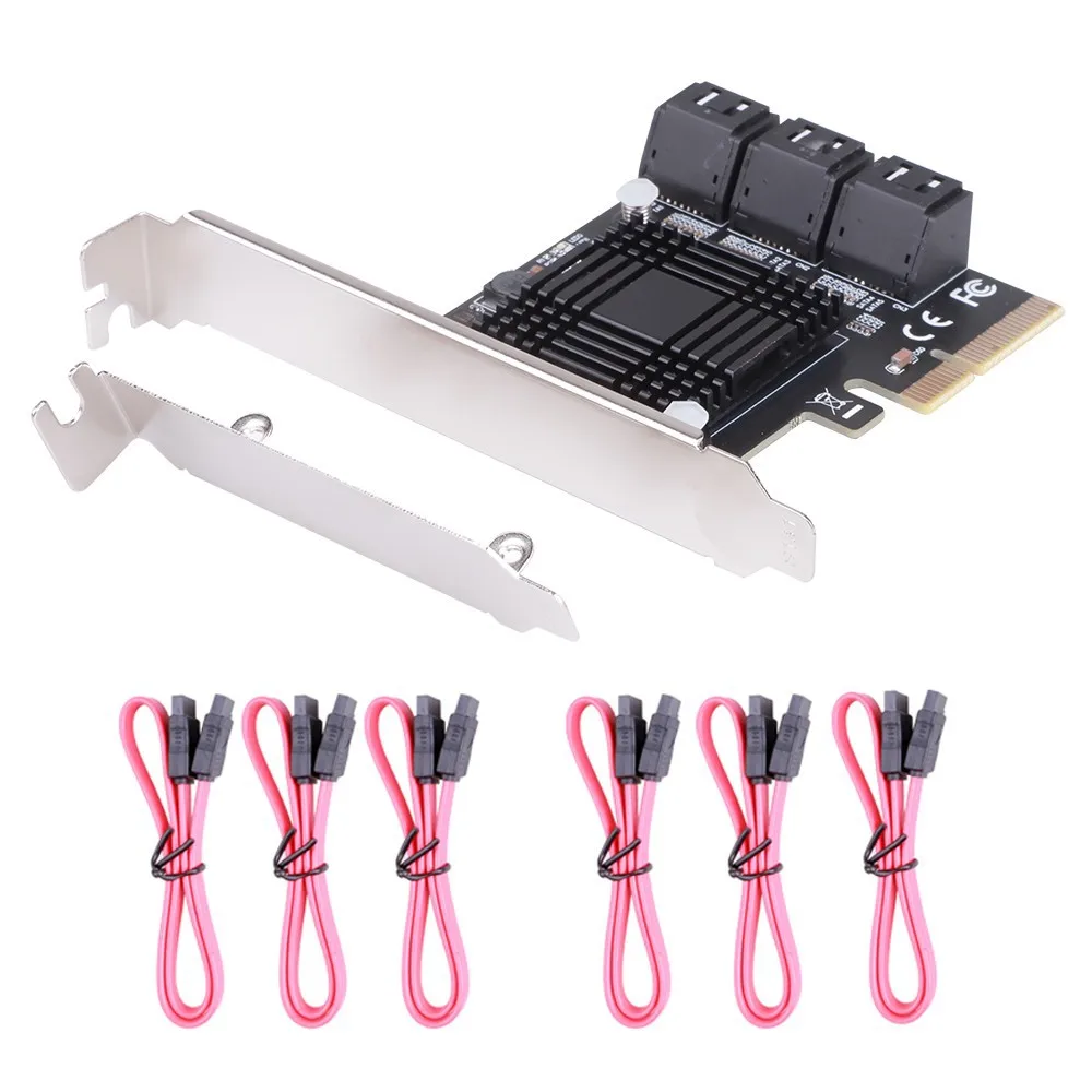 SATA PCIe Adapter 6 Ports SATA III to PCI Express 3.0 X4/Express 3.0 X1 Expansion Card