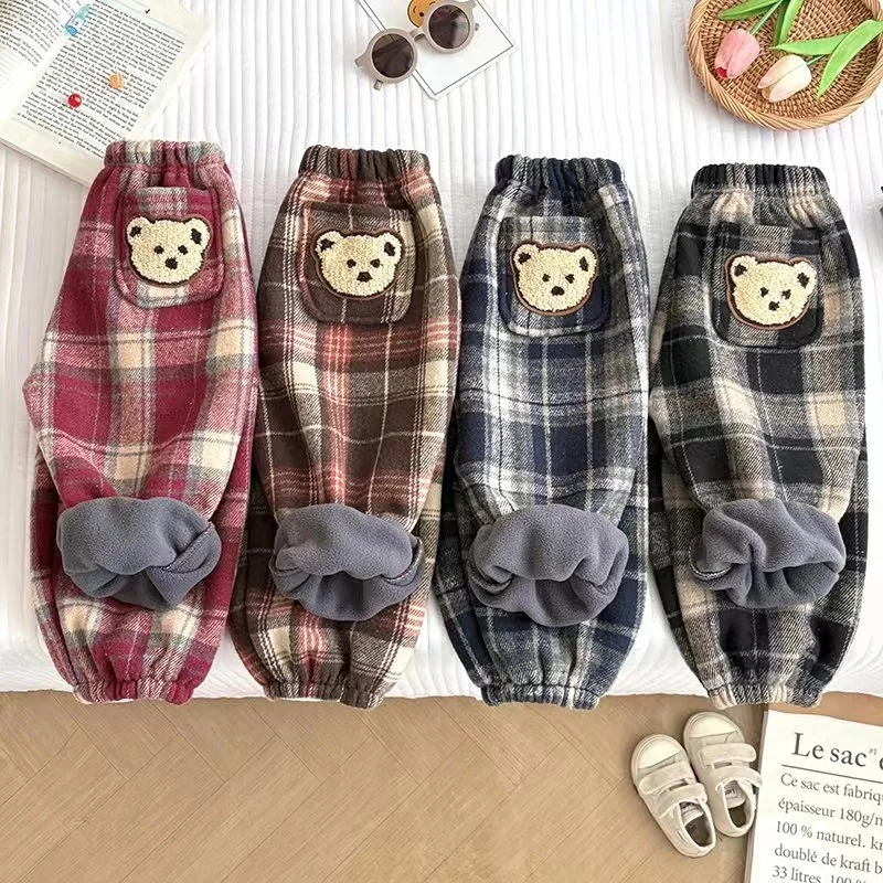 Unisex-Winterhose mit Fleece-Futter und Karomuster für Kleinkinder – gemütliche, dicke Freizeithose für Jungen und Mädchen, weiche, warme lange Hose