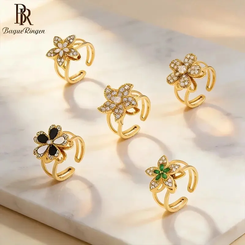 Luxury zircon titanium steel ring, niche high-end feel, rotatable open ring