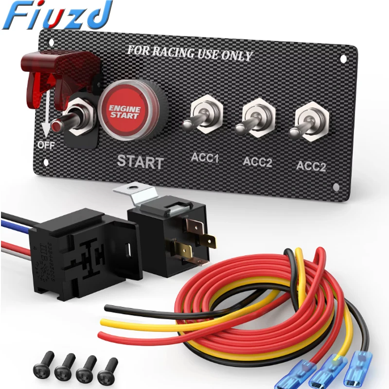 12V Racing Car Ignition Switch Panel Engine Start Stop Ignition Push Buttons LED Toggle Switch Panel Carbon For Truck