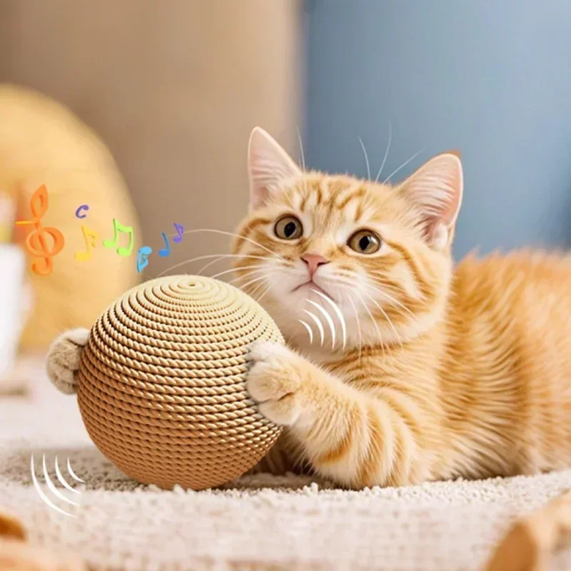 Großer Sisal-Katzenball, Interaktives Selbstbeschäftigungsspielzeug, Kau- und Zahnreinigungsspielzeug für Kätzchen und Hauskatzen – Detail 3