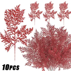 10/5Pcs Christmas Glitter Artificial Pine Needles Xmas Tree Flowers Branches DIY Garland Ornaments Navidad Party Home Decoration