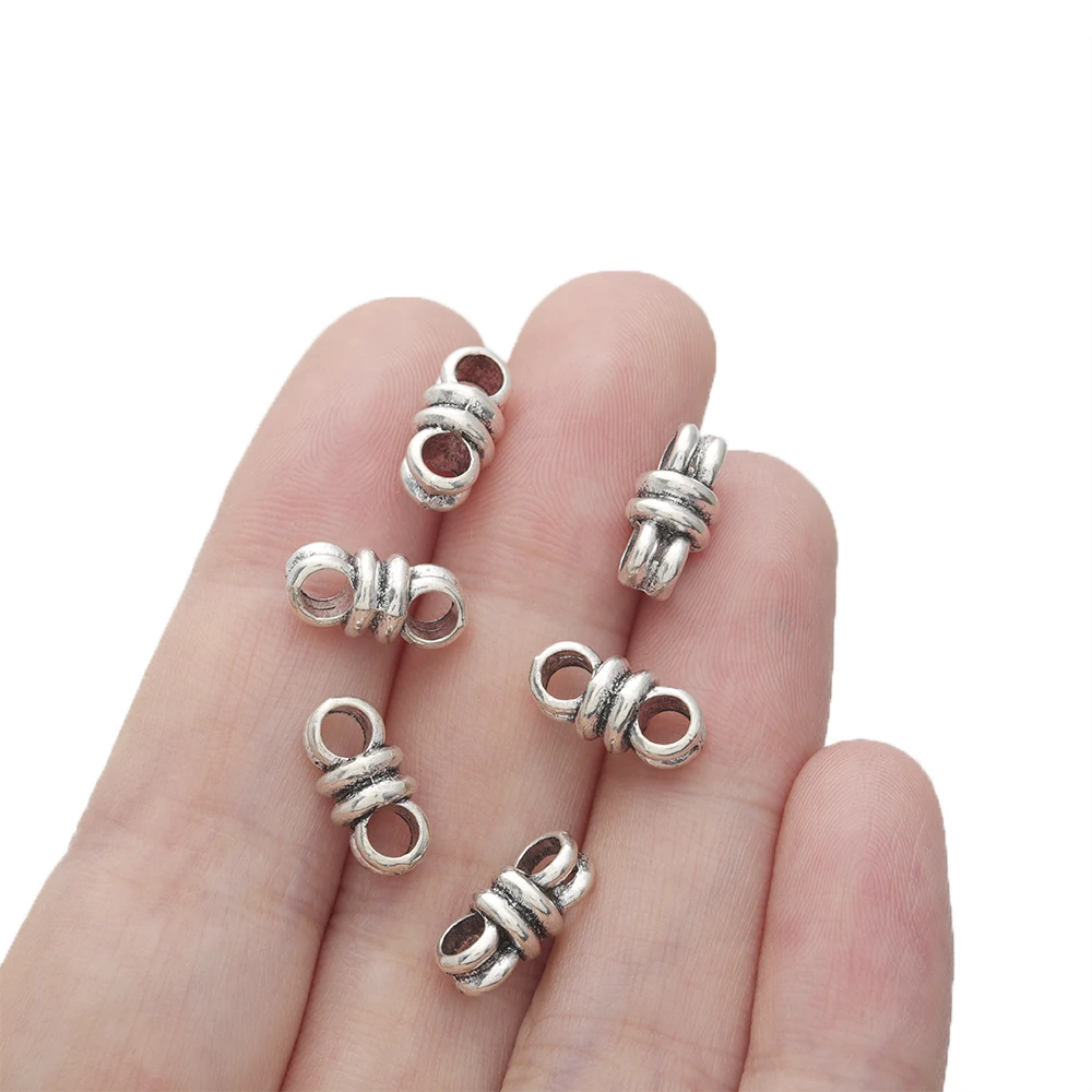 30pcs Antique Double Holes Slider Spacer Beads For Diy 3mm Round Leather Cords Bracelet Jewelry Making Accessories Wholesale