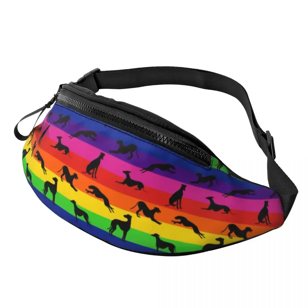 

Greyt Greyhound Rainbow Fanny Pack Women Men Custom Whippet Sighthound Dog Crossbody Waist Bag for Running Phone Money Pouch