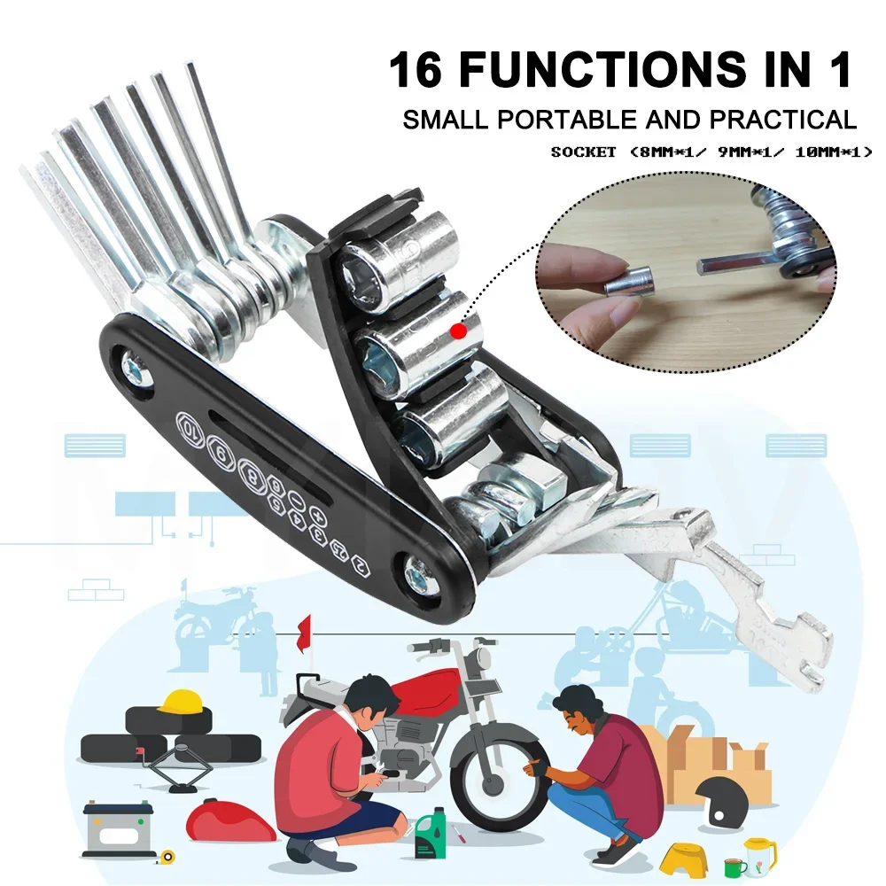 16 في 1 المحمولة المقبس متعددة الأغراض وجع دراجة متعددة أدوات إصلاح أطقم دراجة نارية دراجة طقم أدوات إصلاح لهوندا XADV 750
