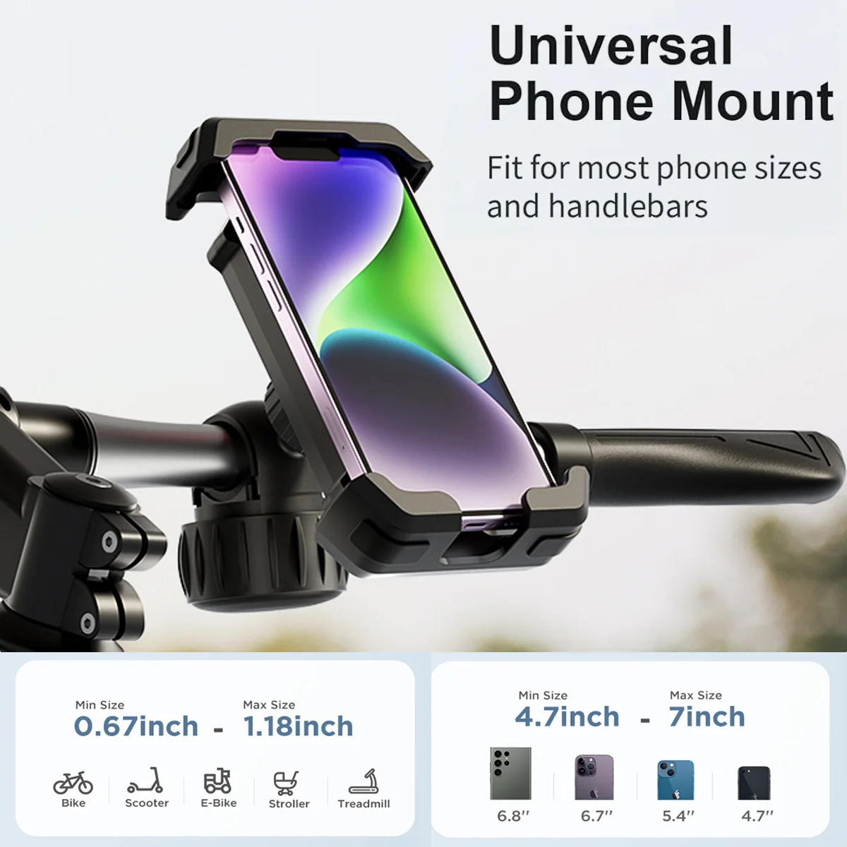 Fahrrad-Telefonhalter, universelle Motorrad-Handyhalterung, Roller-Telefon-Clip, 4,7 bis 7 Zoll, Smartphones für Fahrrad-Elektrofahrzeuge