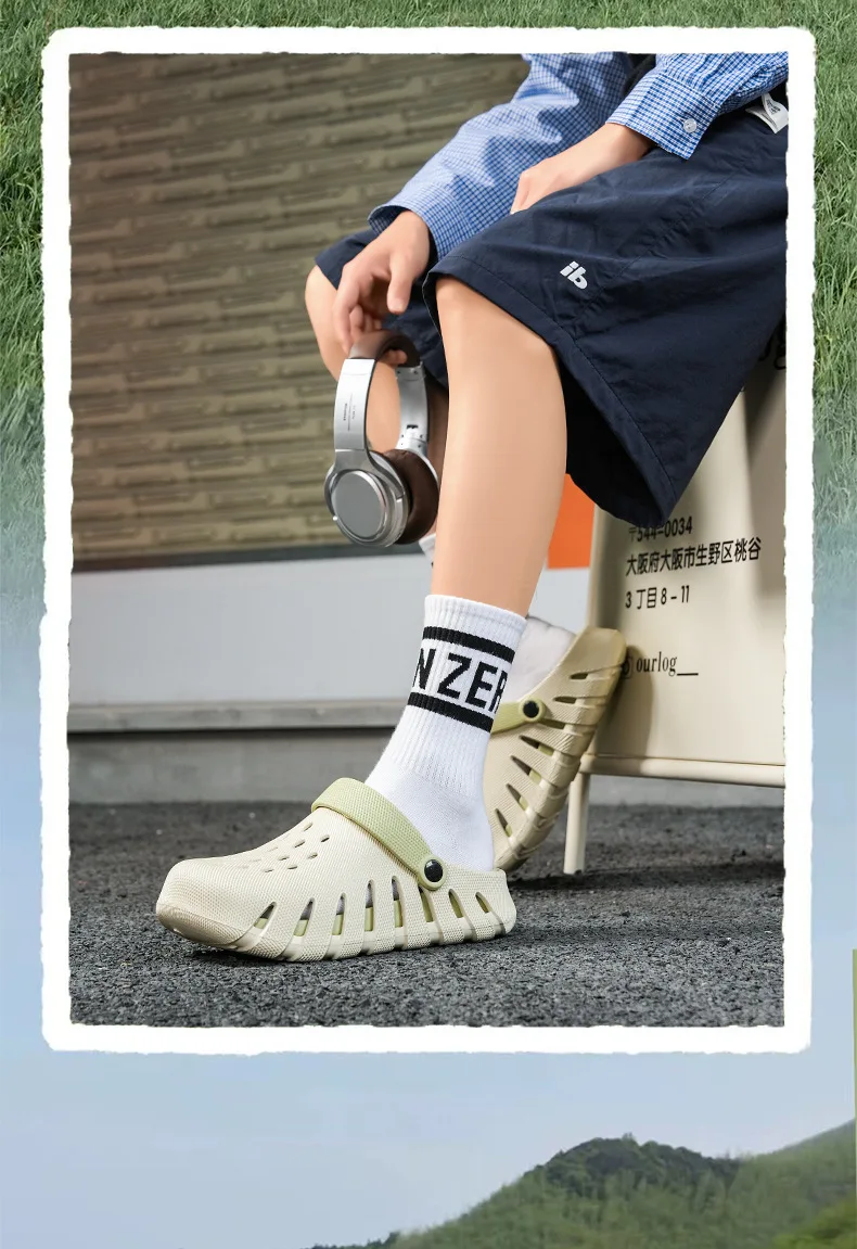 3D pattern hole shoes men's hole shoes couple summer sandals wear non-slip and wear-resistant bag head beach cool slippers view 5