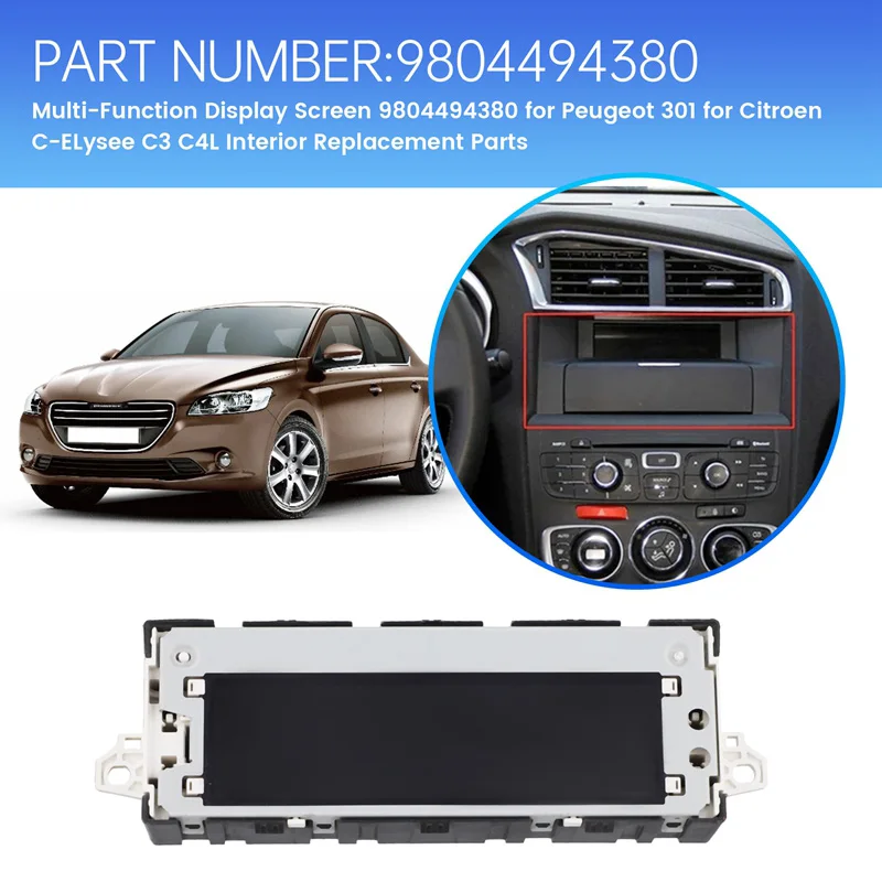 Multi-Function Display Screen 9804494380 For Peugeot 301 For Citroen C-Elysee C3 C4L Interior Replacement Parts