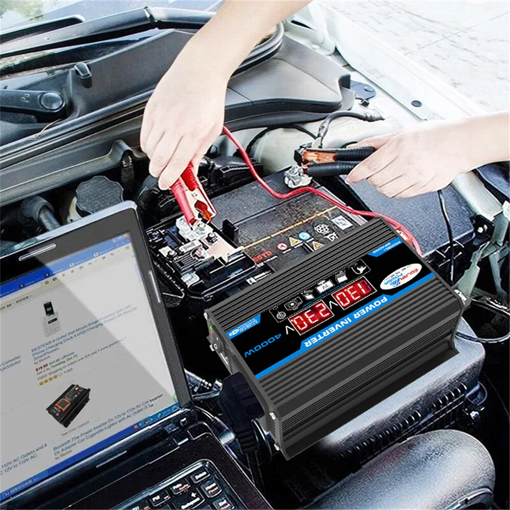 Car Inverter Dual LCD Digital Display Power Inverter Car Charge Converter Modified Sine Wave for Auto Steamboat Accessories