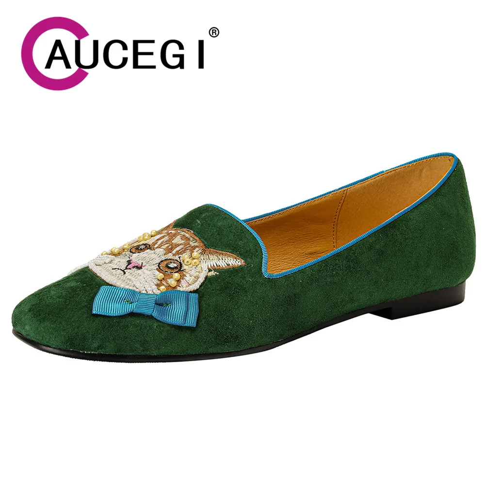 

Женские балетки Aucegi Basic на плоской подошве с вышивкой, замшевые, с круглым носком, повседневные, ручной работы