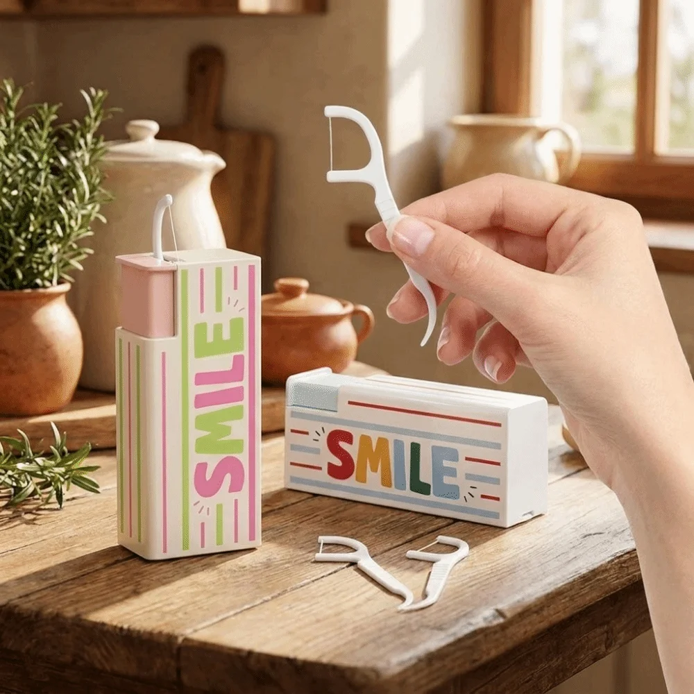Plastic Automatic Dental Floss Storage Box Dust-proof Refillable Dental Floss Pick Dispenser with Dental Floss Mini