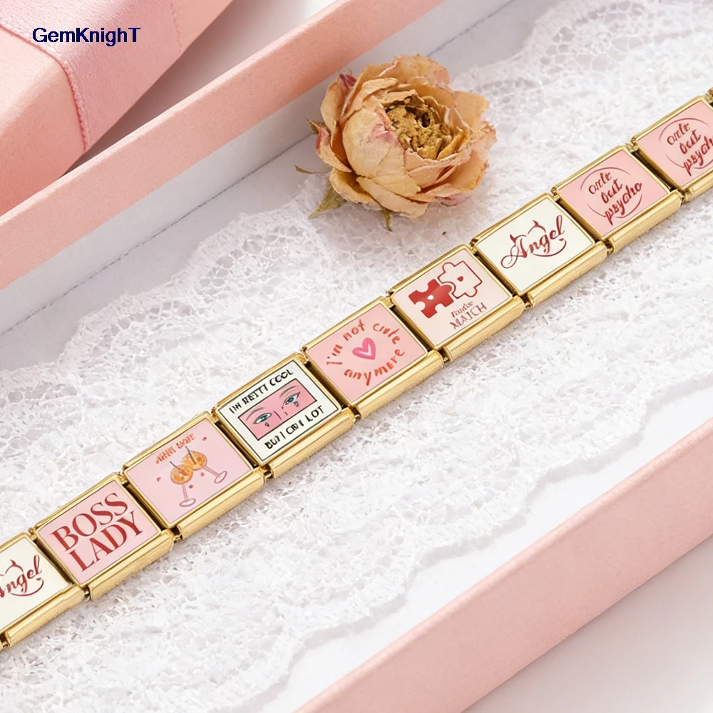 1pc Bunte Rose Boss Lady Angel Match Cheers Italienischen Charme Link fit 9mm Edelstahl Armband, Die DIY schmuck Zubehör – Detail 5