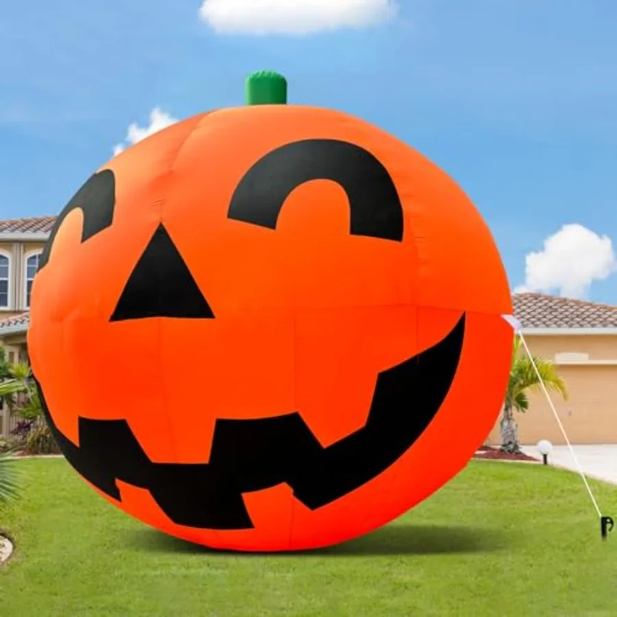 巨大な11.2フィートのハロウィンインフレータブルパンプキンデコレーション、特大ハロウィンブロウアップヤードデコレーション、内蔵LEDライト付き