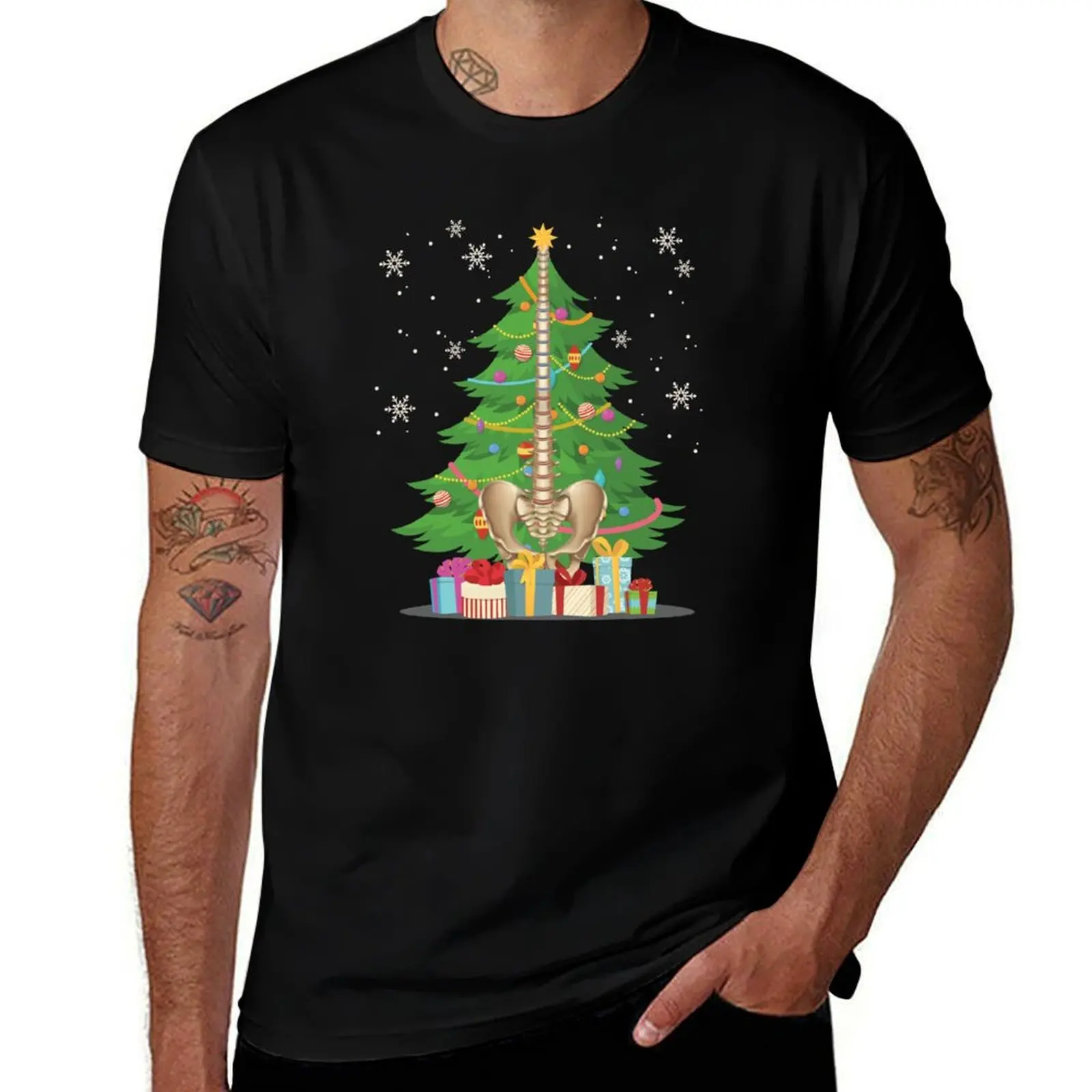 

Christmas spine Christmas funny Chiropractic with tree T-Shirt Big and Tall Basic Tee Shirt