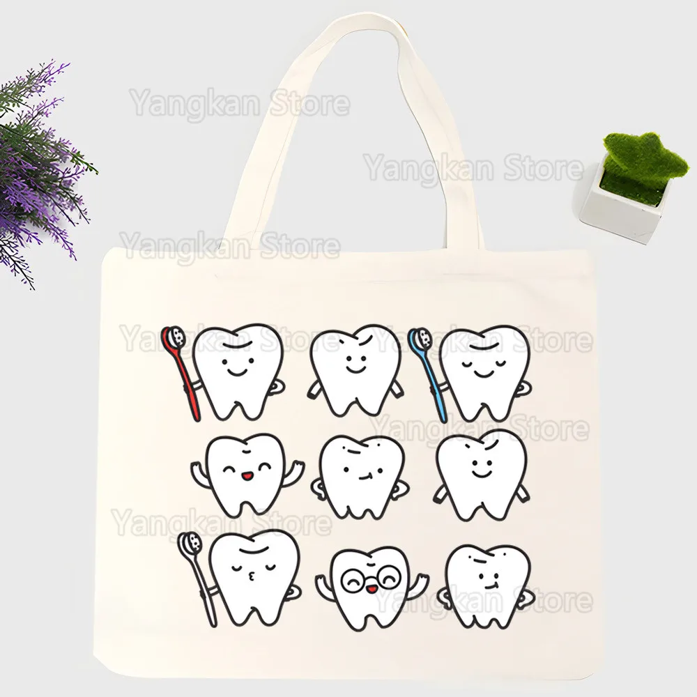 

Teeth Brushing Handbags Canvas Tote Shopping Bags Reusable Shopping Bag Eco Foldable