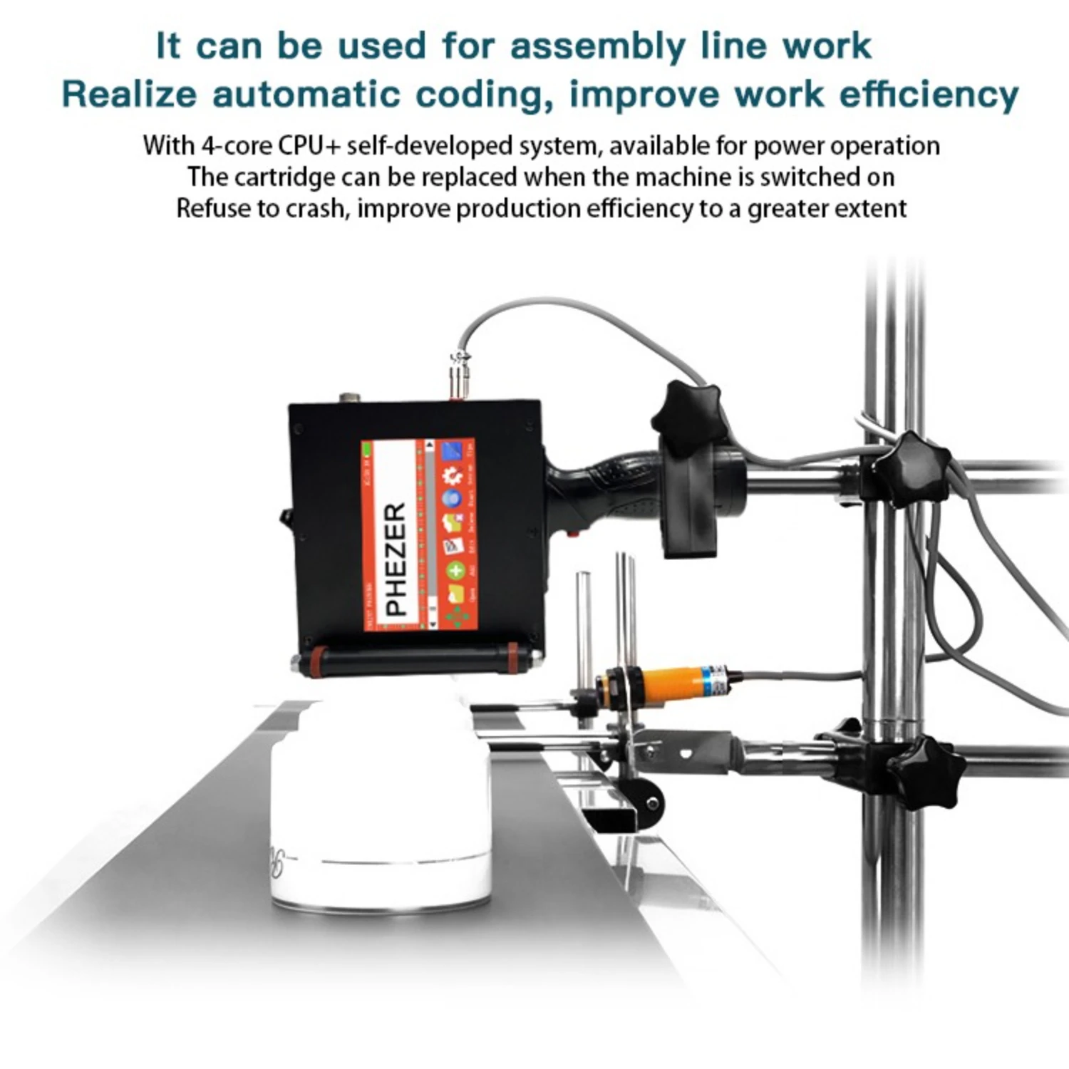 Phezer P60 76mm Large Handheld Inkjet Printer 28 Language Portable Batch Coding Marking Machine Expiry Date Barcode QR Code Logo