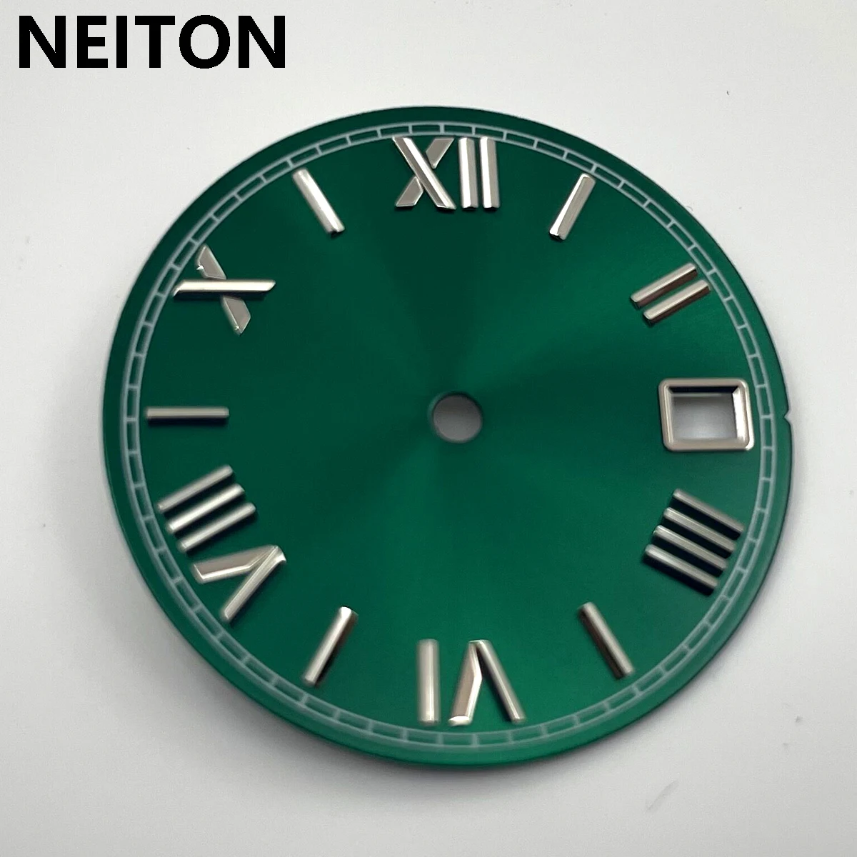 NEITON 28.5mm Roman Scale Green Black Blue White Watch Dial Fit NH35 Movement Nail Modified Replacement with Calendar Window