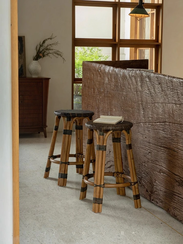 

Bar Cafe Commercial Bar Stool Natural Rattan Homestay Hotel High Stool