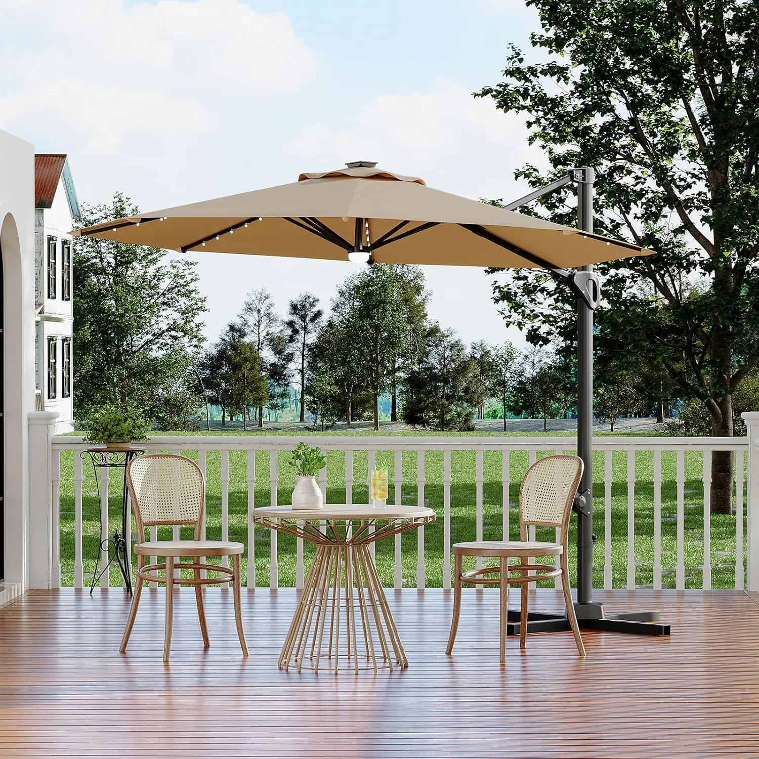 مظلة فناء ناتئ بطول 10 أقدام مع أضواء شمسية تدور 360 درجة سهلة الميل كرنك ضبط حماية من الأشعة فوق البنفسجية للخارجية #1