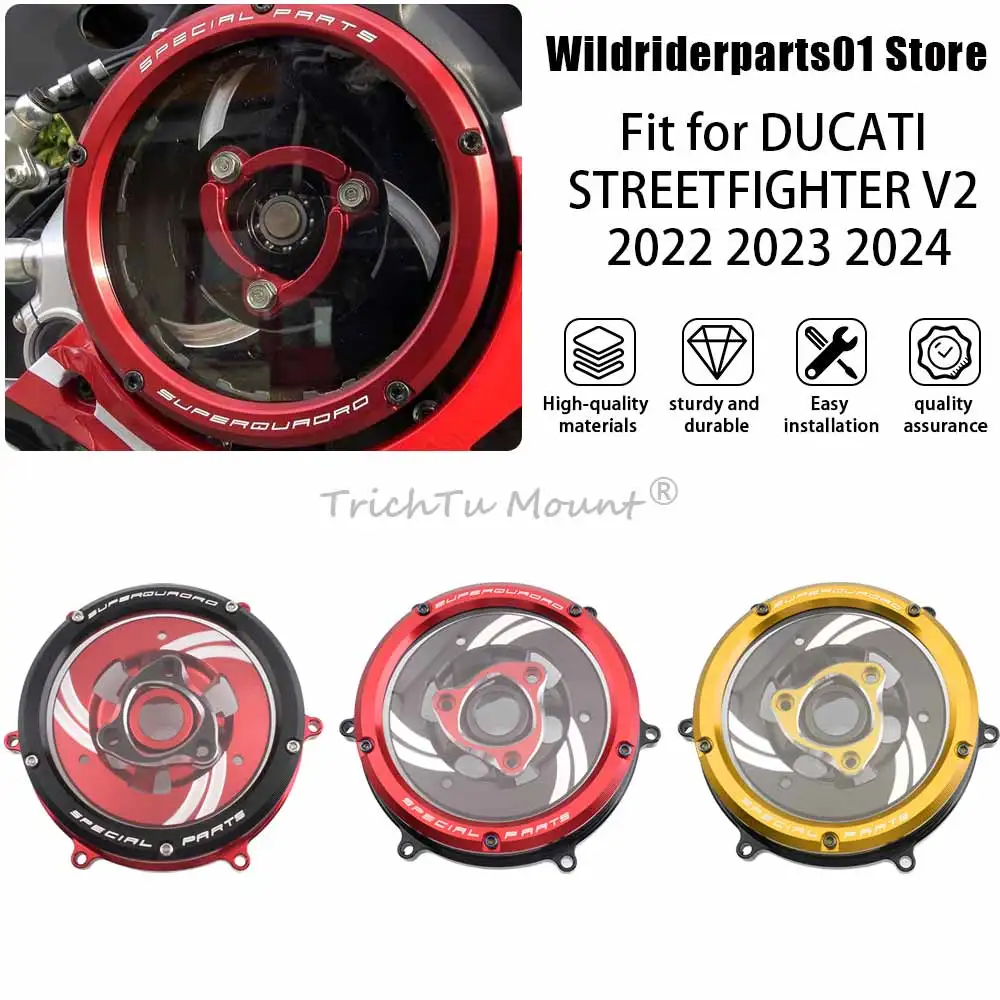 For Ducati Panigale 1299 / 1299S / 1299R 2015-2017 Motorcycle Accessories Clear Clutch Cover CNC Aluminum Red Base Black Ring