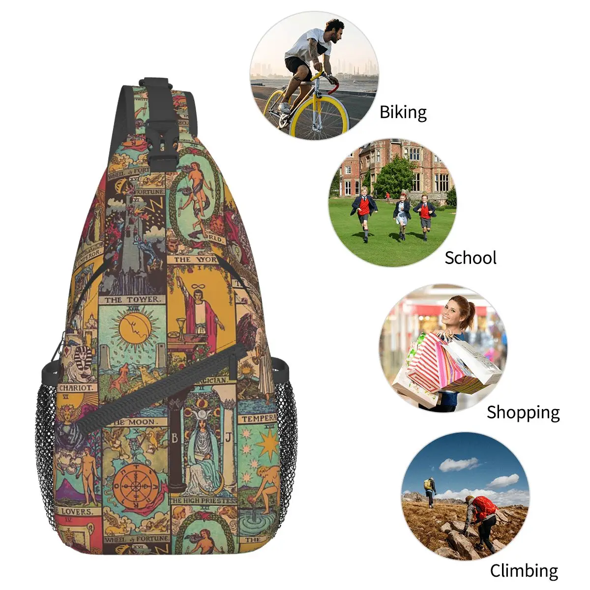 Arcana Of Tarot tas selempang antik tas dada selempang bahu ransel selempang Hiking luar ruangan tas kasual Boho Mandala