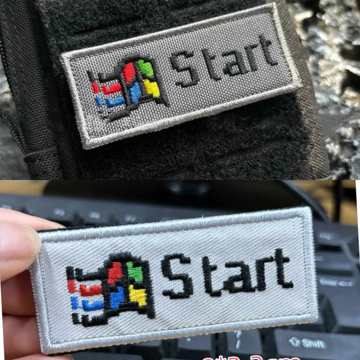 

Computer Start Logo Embroidered Tactical Patches Fun Nostalgic Functional Start Pixel Morale Badge DIY Tactical Bag Accessories