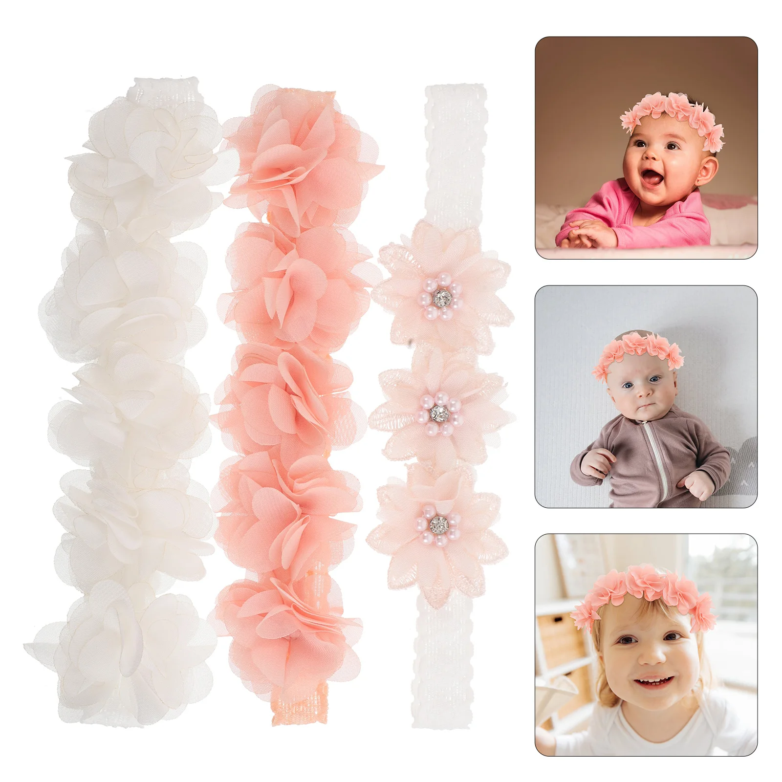 

3pcs Baby Headbands Floral Toddler Hairbands Handmade Newborn Elastic Soft Flower Design Lightweight Kids Hairbands For Wedding