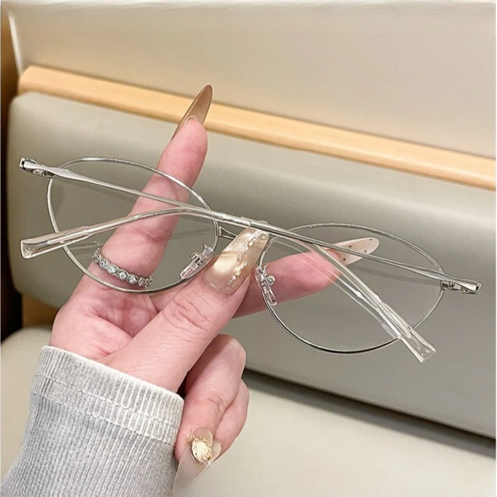 Metal Transparent Oval Frame Computer Glasses Women Men Anti Blue Light Cat Eye Blocking Glasses Optical Spectacle Eyeglass ﻿