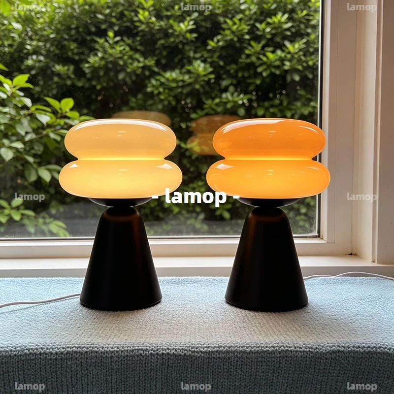 French Cream‑Style Hamburger Table Lamp for Bedroom Bedside Vintage Bauhaus‑style dimmable ambient night light