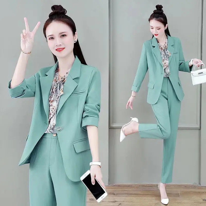 Women\'s Fashion Blazer Three Piece Set 2023 Autumn Korean Elegant Suit Jacket+Vest+Professiona Pants Matching Set Female Clothes