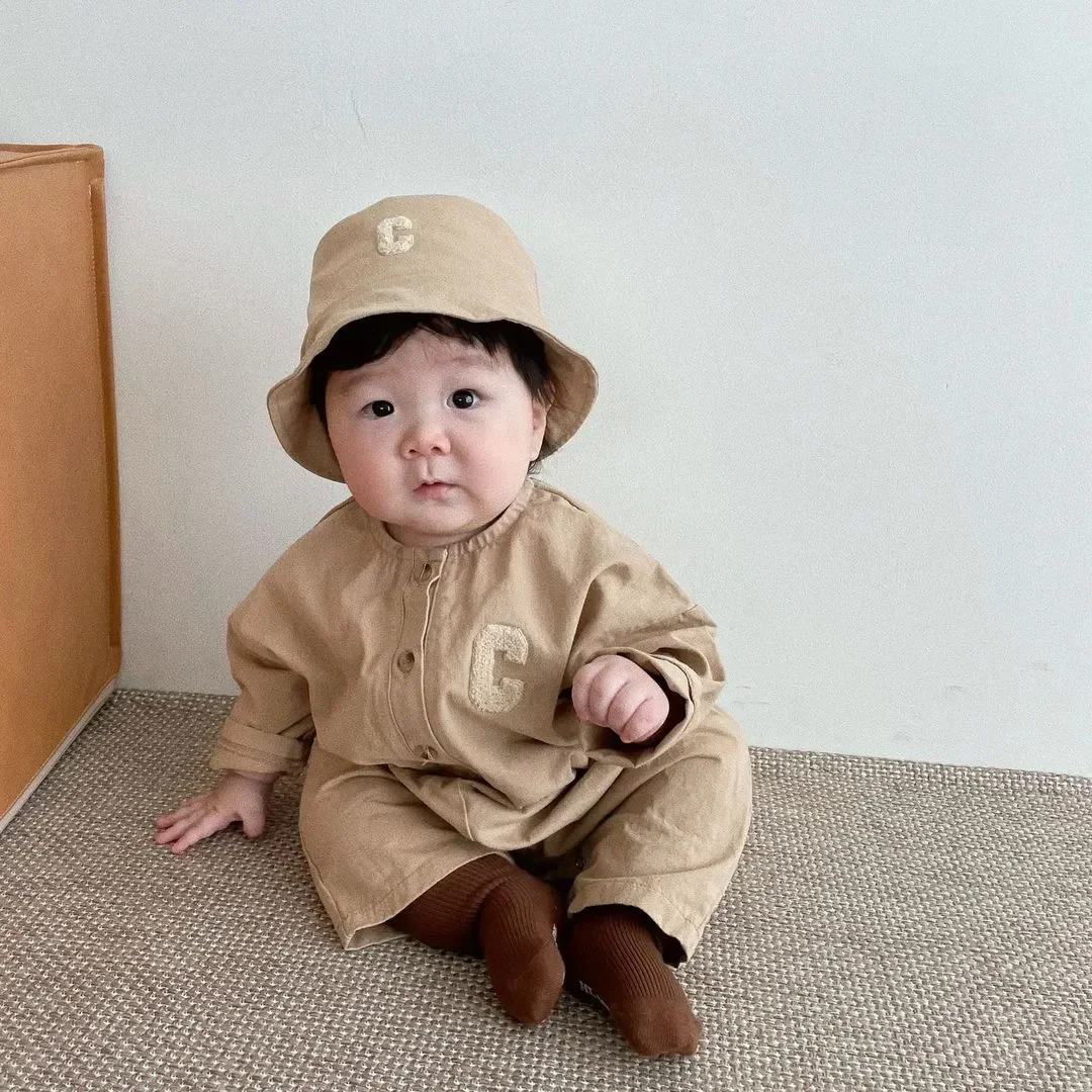 

9192 Autumn Spring Baby Clothes 2pcs Embroidery Baby Romper Clothes Set Baby With Hat New Born Boy Girl Outfit