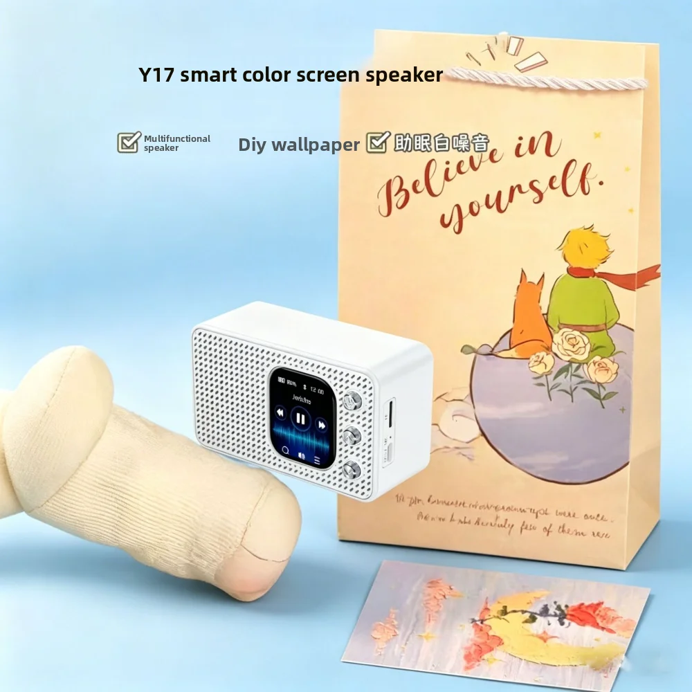 VYOPBC Color Screen Bluetooth Speaker Calendar Weather Song Display Retro Subwoofer Stereo Card