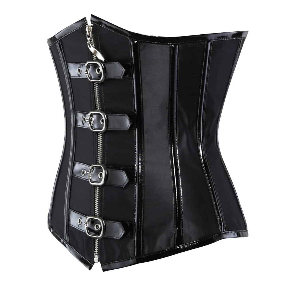 Women Gothic Sexy Underbust Corset Bustier Top Front Buckle Zipper Waist Cincher Steampunk Corselete Body Shaper Belt Plus Size