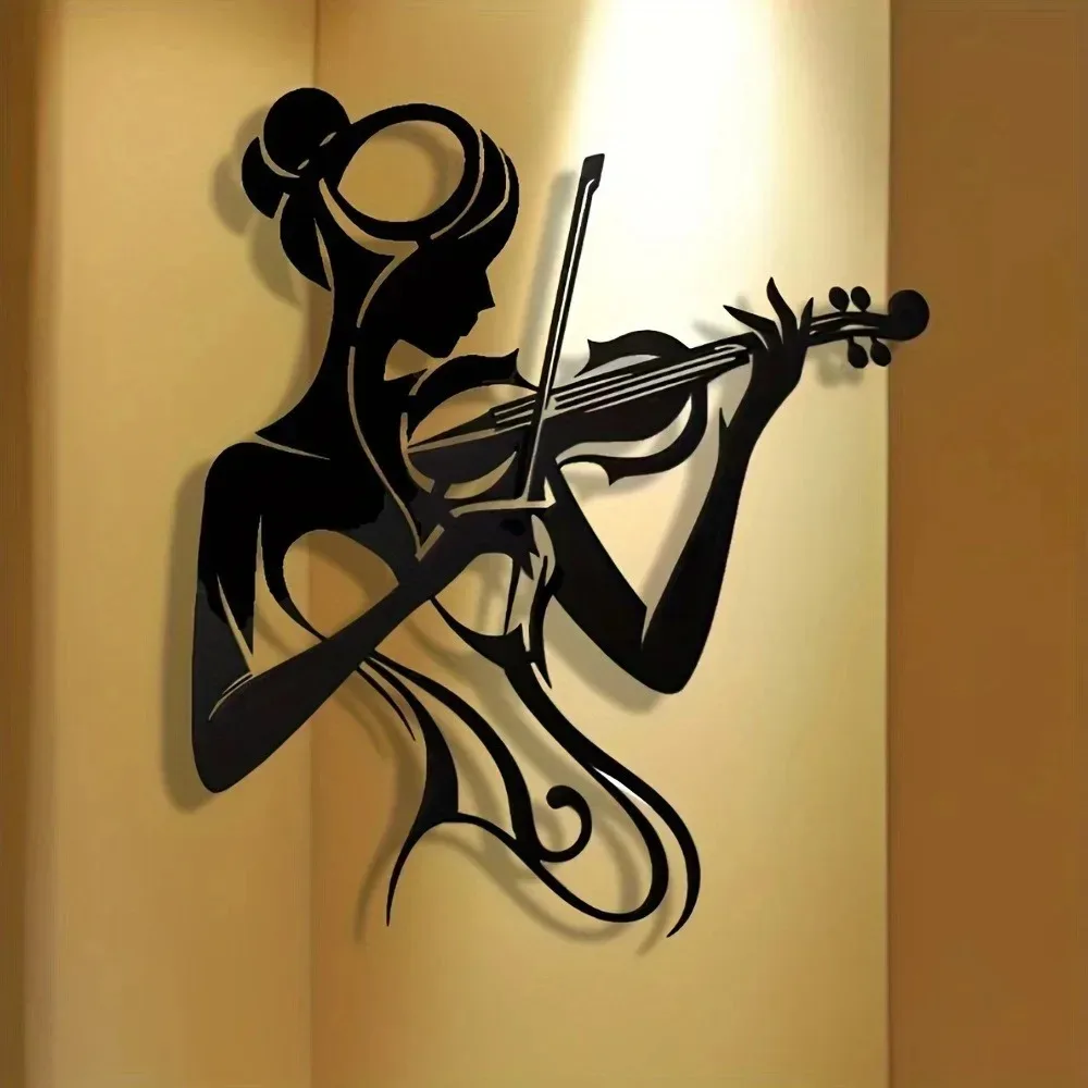 CIFBUY Iron Art Wall Decor Modern Violinist Metal Sign Waterproof Durable Metal Wall Art For Living Room Bedroom Home