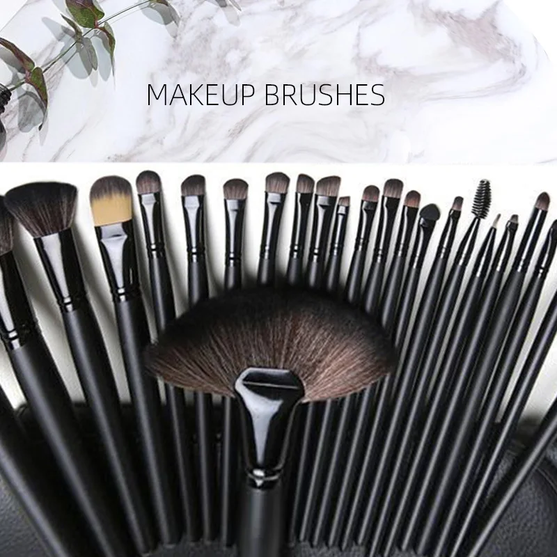 24 Pcs Female Professional Makeup Sets Cosmetics Brushes With Leather Bag Lip Brush Eye Shadow Brush Makeup Tools