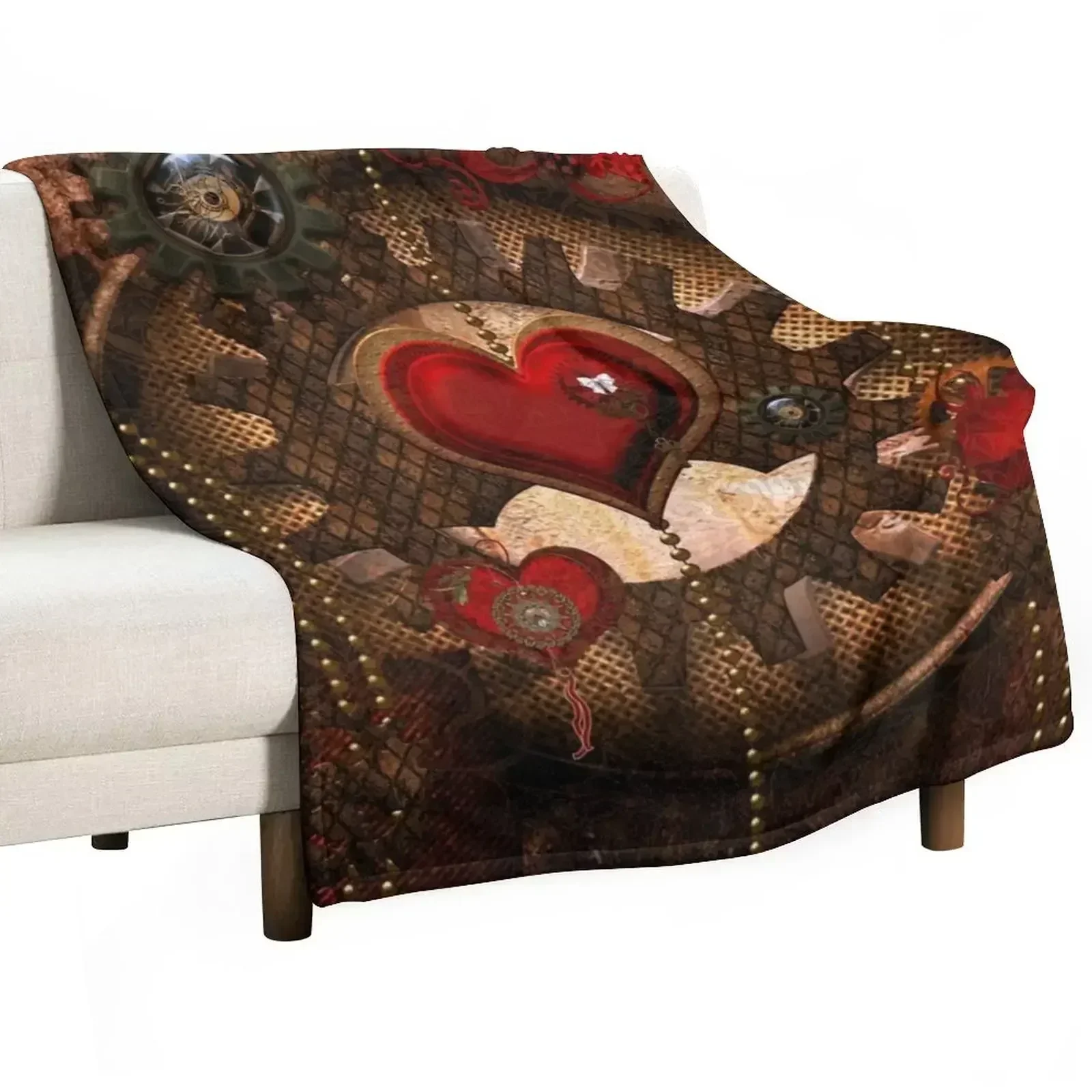 

Steampunk, awesome steampunk heart Throw Blanket wednesday decorative Blankets