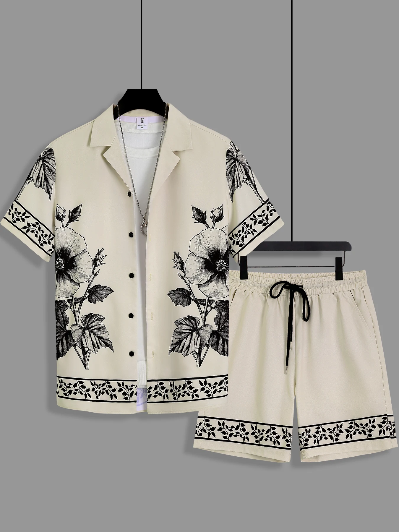 

Floral Print Vacation Set, Men's Retro Style Short Sleeve Two-Piece