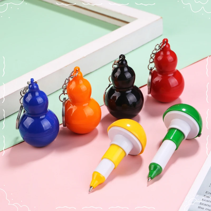 24 Pcs New Pendant Color Gourd Shape Gourd Doll Retractable Ballpoint Pens Set Blue Student Creative Stationery Prizes