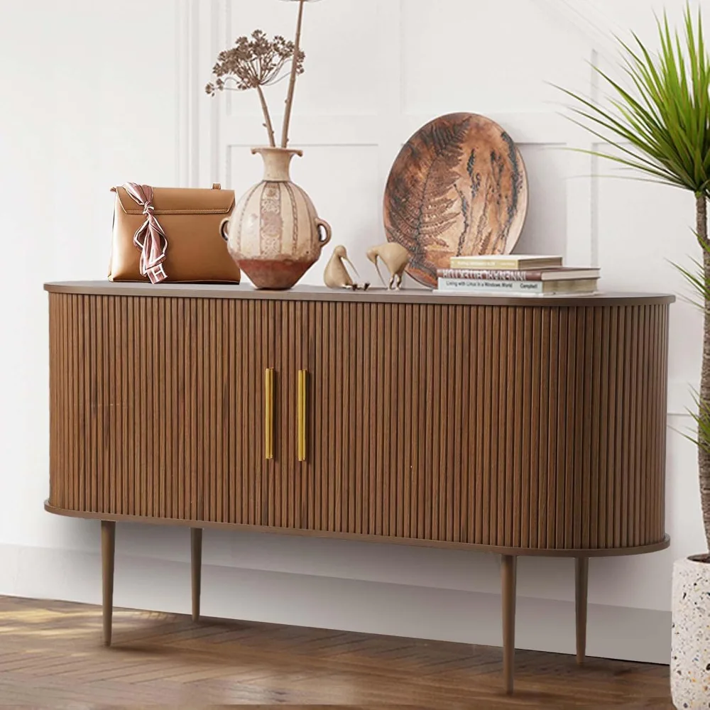 

Fluted Buffet Sideboard Cabinet with Storage, Storage Cabinet with Tambour Sliding Door&Adjustable Shelves