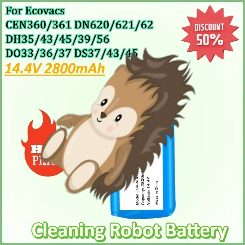 

14.4V 2800mAh Lithium Battery for Ecovacs CEN360/361 DN620/621/62 DH35/43/45/39/56 DO33/36/37 DS37/43/45 Cleaning Robot Battery