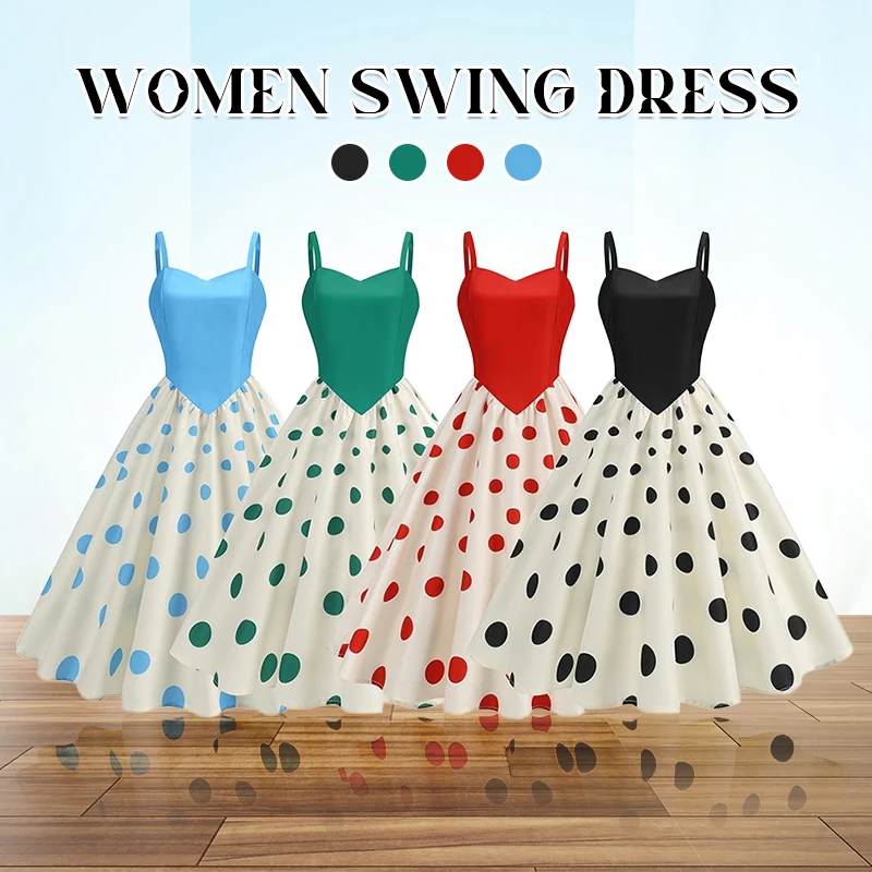 Women Vintage Polka Dot Dress Retro 1950s Swing Dress  Summer Elegant 40s 50s 60s Rockabilly Prom Party Dresses